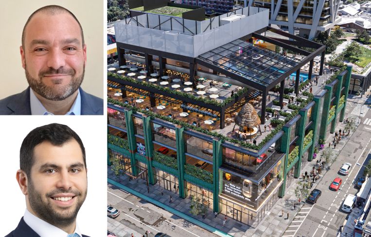 Lorimer Capital's Evan Bell (top), Parallell CRE's Richard Sutton (bottom), and a rendering of 29 Wythe Avenue, Brooklyn.