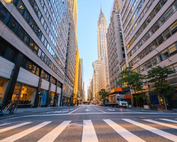 Street in Manhattan Downtown with Crysler Building, New York City.