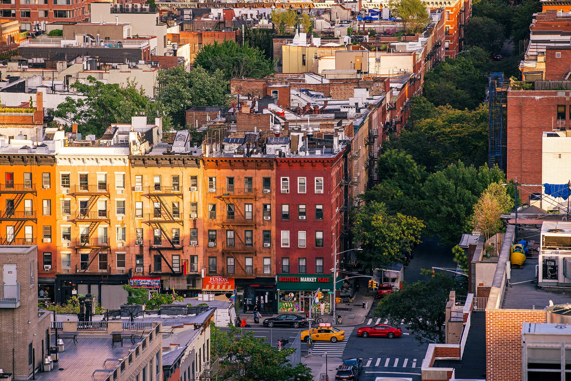 An aerial view of Hell's Kitchen in Manhattan.