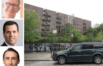 Continuum Company's Ian Bruce Eichner (top), JLL's Andrew Scandalios (center) and Ethan Stanton (bottom), and 970 Franklin Avenue, Brooklyn.