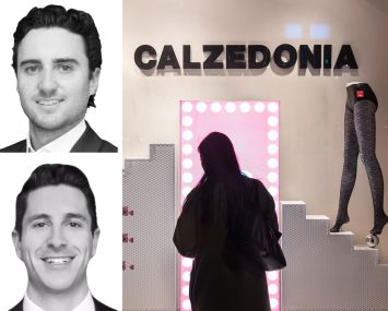 Newmark's Jason Stein (top) and Michael Paster, and a Calzedonia store display.