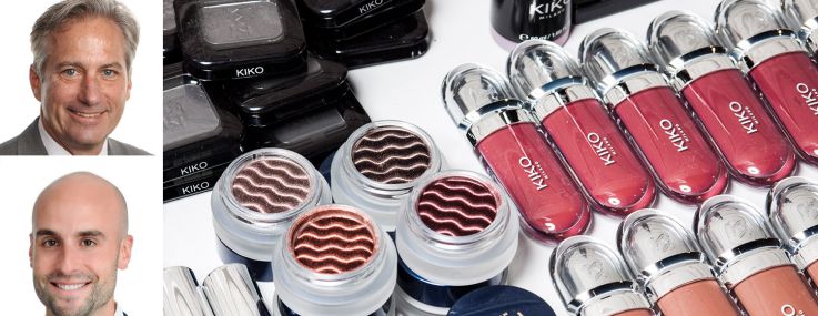 JLL's John Wheeler (top), Andrew Coe (center), and Margaux Kelleher (bottom), and Kiko Cosmetics products.