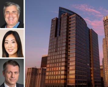 Douglas Emmett's Jordan Kaplan (top), Jamison's Jaime Lee (center), Brookfield's Ben Kingston (bottom), and the Gas Company Tower in Los Angeles.