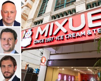 Augenbaum Realty's Josh Augenbaum (top), KSR's Jack Khaski (center) and Albert Manopla (bottom), and a Mixue location in Malaysia.