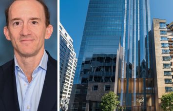 S3 Capital's Joshua Crane and a rendering of 303 East 44th Street.
