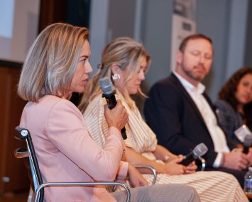Kasia Mickowska (left) speaks at Commercial Observer's National Healthcare Construction Forum.