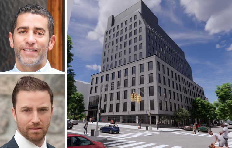 Slate Property Group's Martin Nussbaum (top), Evenhar Development's Oren Evenhar (bottom), and a rendering of 1578 Lexington Avenue.
