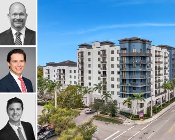 From top: Matt Williams, Daniel Matz, and Rob Wright of Newmark. And the District West Gables project.