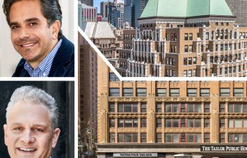 GFP Real Estate's Matthew Mandell (top) and Allen Gurevich (bottom), 520 Eighth Avenue (top right), and 505 Eighth Avenue (bottom right).
