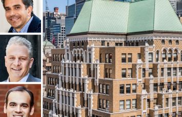 GFP Real Estate's Matthew Mandell (top), Allen Gurevich (center), and Matthew Colavita (bottom), and 520 Eighth Avenue.