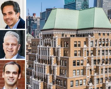 GFP Real Estate's Matthew Mandell (top), Allen Gurevich (center), and Matthew Colavita (bottom), and 520 Eighth Avenue.