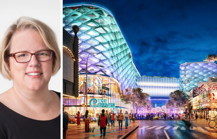 Thor Equities's Chief Operating Officer Melissa Gliatta and an revised rendering of The Coney.