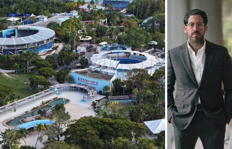 An aerial view of the Miami Seaquarium and David Martin of Terra.