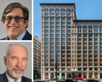 Williams Equities's Michael Cohen (top) and Andrew Roos (bottom), and 470 Park Avenue South.