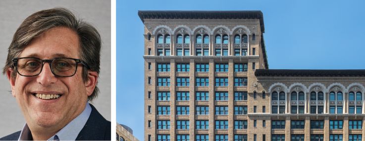 Williams Equities's Michael Cohen (top) and Andrew Roos (bottom), and 470 Park Avenue South.