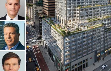 Brookfield's Mikael Nahmias (top), CBRE's Howard Fiddle (center) and Michael Geoghegan (bottom), and 660 Fifth Avenue.