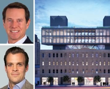 CBRE's Paul Amrich (top) and Neil King (bottom), and a rendering of 520 West 20th Street.