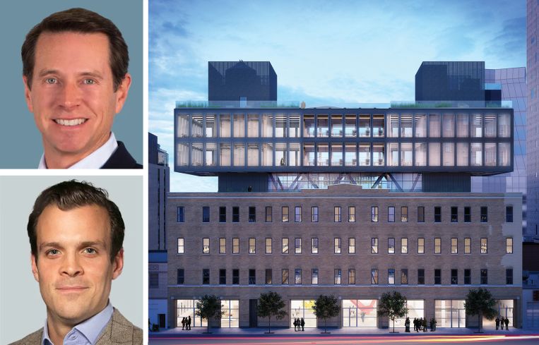 CBRE's Paul Amrich (top) and Neil King (bottom), and a rendering of 520 West 20th Street.