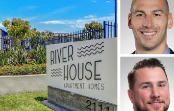 River House Apartment Homes in Orange County, Calif., and Northmarq's Brendan Golding (top) and Alex Kane (bottom).