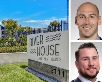 River House Apartment Homes in Orange County, Calif., and Northmarq's Brendan Golding (top) and Alex Kane (bottom).