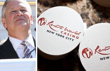 Genting Americas East President Robert DeSalvio and coasters at Resorts World Casino New York City.