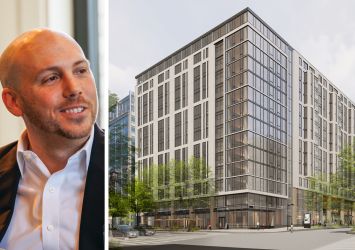 Lionheart Strategic Management Managing Director Sebastian Post and a rendering of 1900 K Street NW, Washington, D.C.