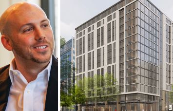 Lionheart Strategic Management Managing Director Sebastian Post and a rendering of 1900 K Street NW, Washington, D.C.