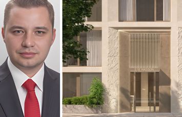 Sergey Rybak of Rybak Development and a rendering of 218 Madison Avenue.