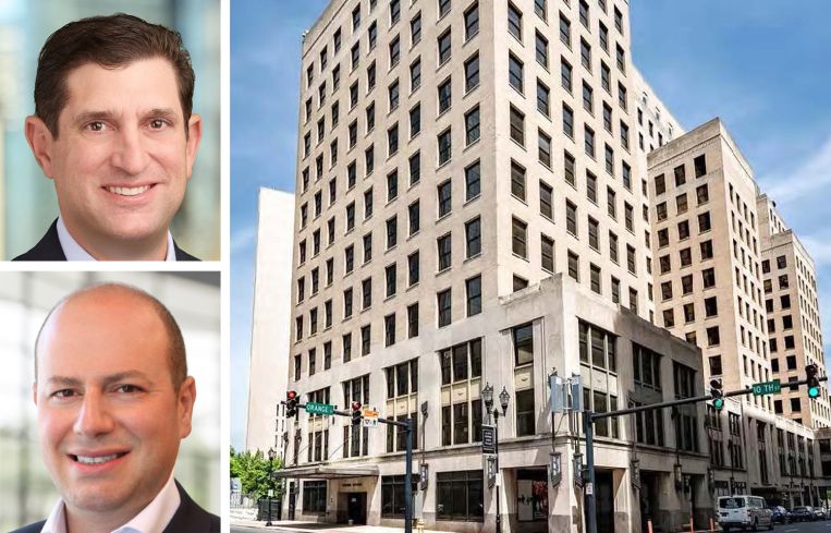 Pearlmark's Steven Gordon (top), Arrow Real Estate Advisors's Morris Betesh (bottom), and 1007 Orange Street, Wilmington, Del.