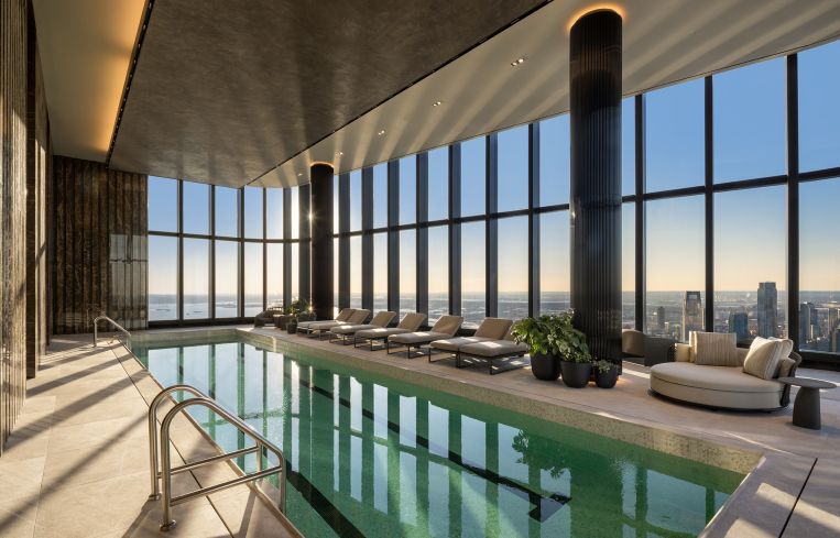 Residents can do laps in a private saltwater pool.