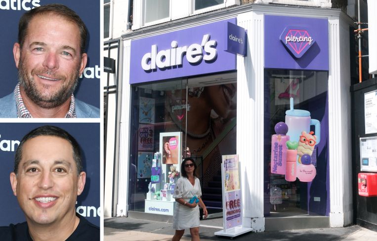 Ames Watson founders Tom Ripley (top) and Lawrence Berger (bottom), and a Claire's store.
