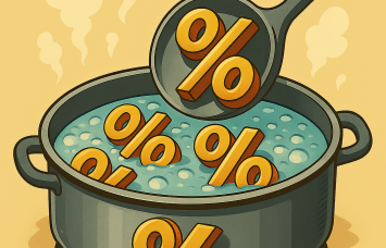 An illustration of percentage signs boiling in a pot of water.
