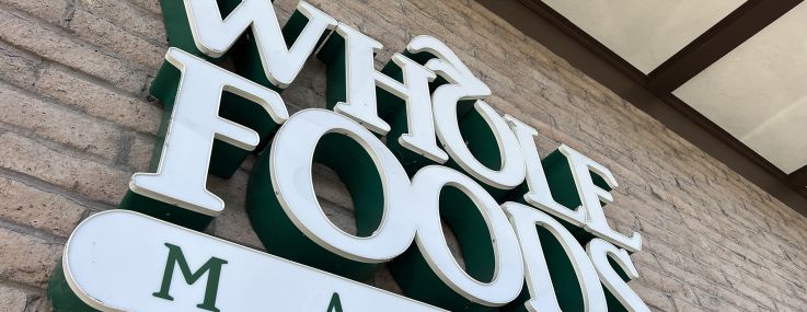 Close-up of the Whole Foods Market sign.