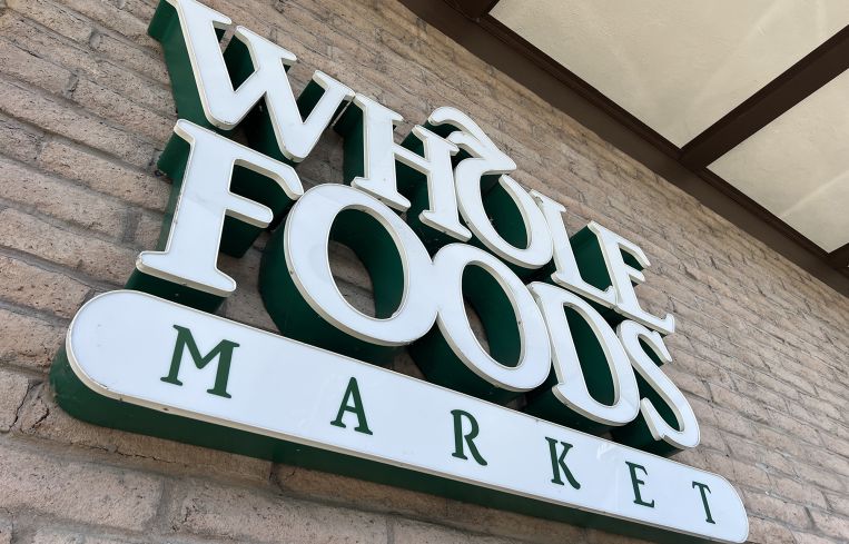 Close-up of the Whole Foods Market sign.