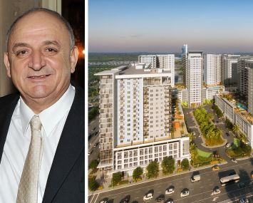 Elad Group's Yitzhak Tshuva and a rendering of The District in Davie project in Davie, Fla.
