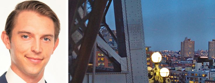 Colliers's Zach Redding (top) and Dylan Kane (bottom), and Williamsburg, Brooklyn.