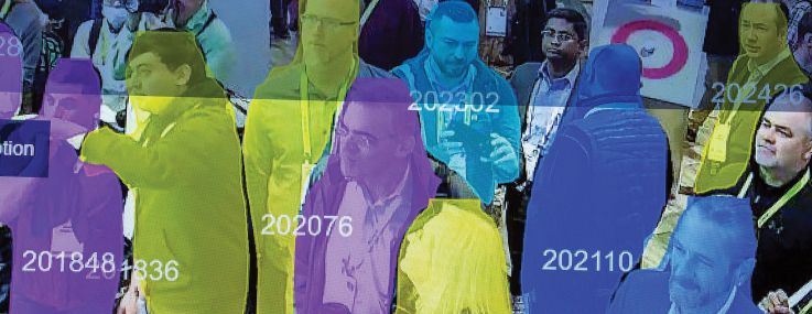 A live demonstration uses artificial intelligence and facial recognition in dense crowd spatial-temporal technology.