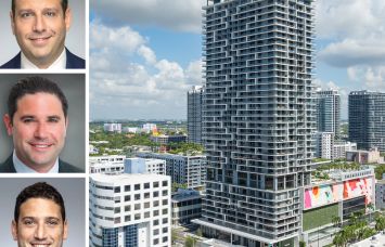 Walker & Dunlop's Aaron Appel (top), Jonathan Schwartz (center), and Adam Schwartz (bottom), and Forma Miami at 2900 Biscayne Boulevard.