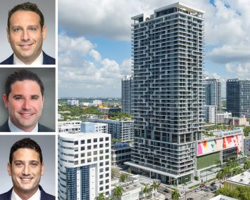 Walker & Dunlop's Aaron Appel (top), Jonathan Schwartz (center), and Adam Schwartz (bottom), and Forma Miami at 2900 Biscayne Boulevard.