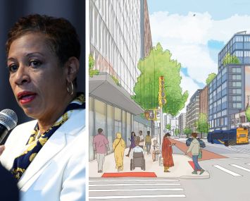 New York City Council Adrienne Adams and a rendering of the proposed Jamaica neighborhood plan.