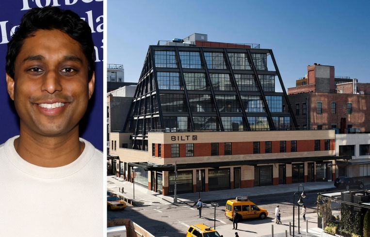 Bilt CEO Ankur Jain and a rendering of 837 Washington Street.