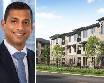Dwight Capital's Brandon Baksh and a rendering for The Lariat multifamily development in Amarillo, Texas.