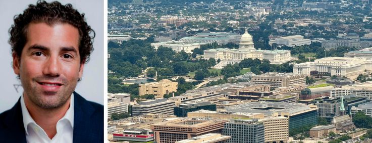 Friedman Capital's Brian Friedman and an aerial view of Washington, D.C.