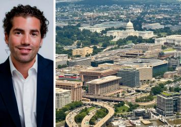 Friedman Capital's Brian Friedman and an aerial view of Washington, D.C.