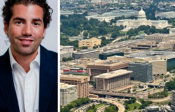 Friedman Capital's Brian Friedman and an aerial view of Washington, D.C.