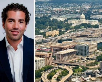 Friedman Capital's Brian Friedman and an aerial view of Washington, D.C.