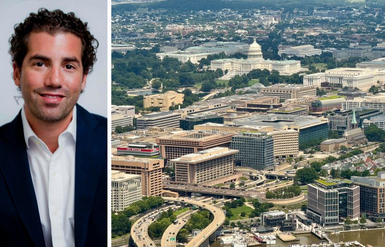 Friedman Capital's Brian Friedman and an aerial view of Washington, D.C.