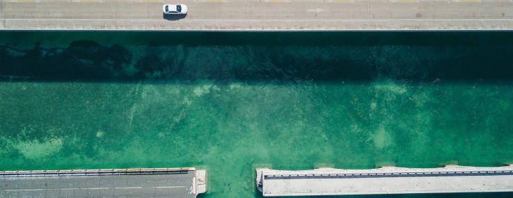 Bridge in Florida Keys from drone point of view.