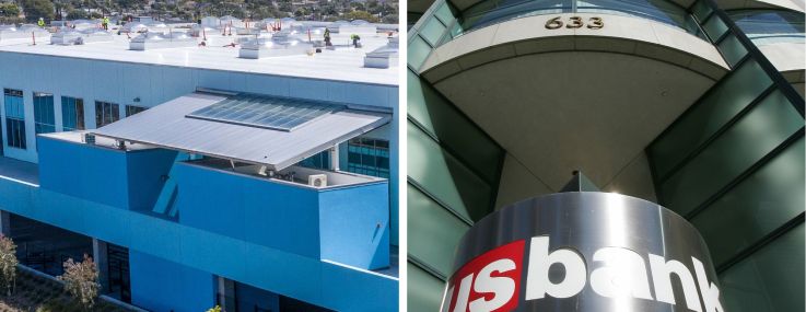 Canvas Worldwide's new headquarters in El Segundo, Calif. (left) and U.S. Bank Tower in Los Angeles.