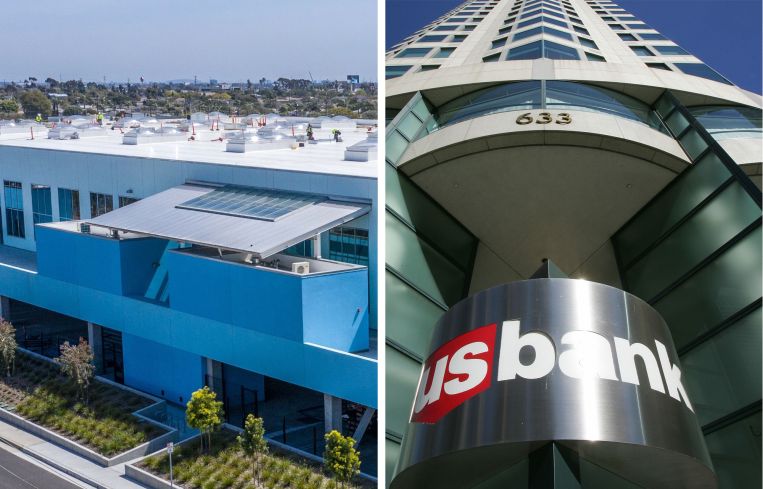 Canvas Worldwide's new headquarters in El Segundo, Calif. (left) and U.S. Bank Tower in Los Angeles.